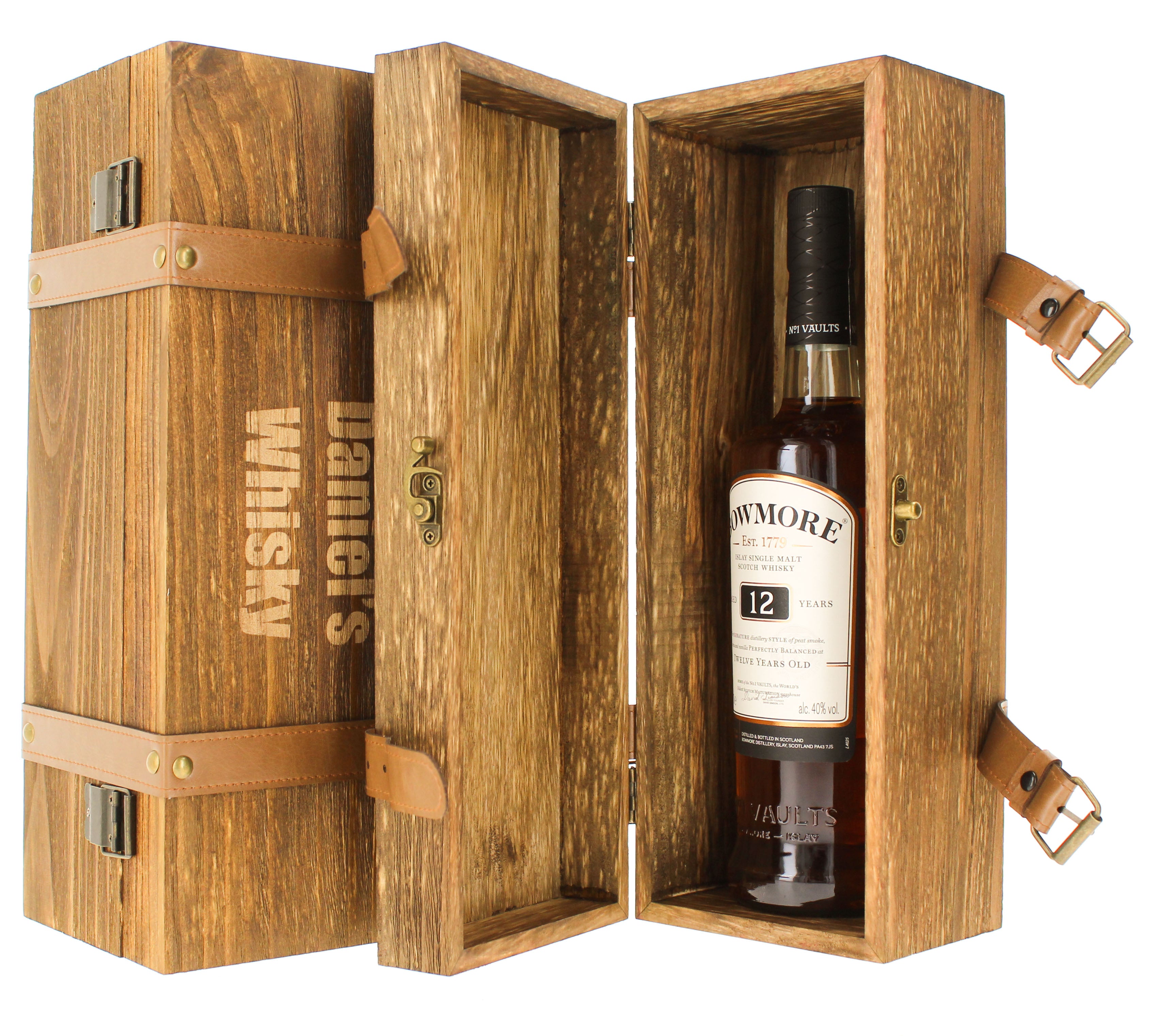 Personalised Wooden Gift Box With Bowmore 12 Year Old Single Malt Whisky